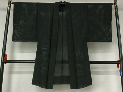 平和屋着物▽男性　羽織　スリーシーズン　春夏秋　塵除け　暗黒色　黒地　正絹　逸品　AABI2182jh
