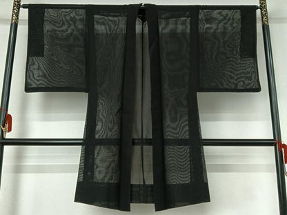 平和屋着物▽男性　羽織　スリーシーズン　春夏秋　塵除け　暗黒色　黒地　正絹　逸品　AABI2184jh