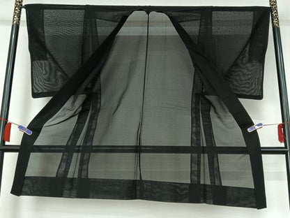 平和屋着物▽男性　羽織　スリーシーズン　春夏秋　塵除け　暗黒色　黒地　正絹　逸品　AABI2184jh