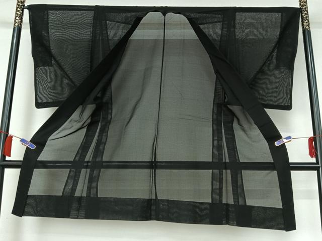 平和屋着物▽男性　羽織　スリーシーズン　春夏秋　塵除け　暗黒色　黒地　正絹　逸品　AABI2184jh