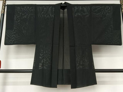 平和屋着物▽男性　羽織　スリーシーズン　春夏秋　塵除け　紗　暗黒色　黒地　正絹　逸品　AABI2185jh