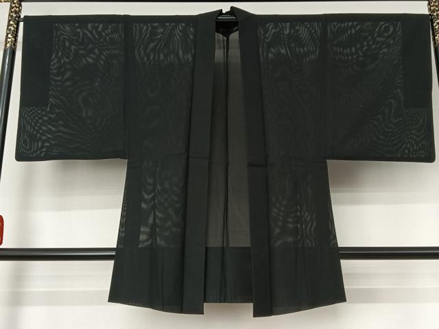 平和屋着物▽男性　羽織　スリーシーズン　春夏秋　塵除け　紗　暗黒色　黒地　正絹　逸品　AABI2185jh
