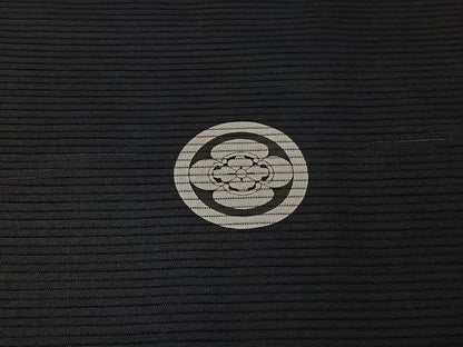平和屋着物▽夏物 男性 羽織 黒紋付 スリーシーズン 春夏秋 絽 暗黒色 正絹 逸品 AABI2187jh
