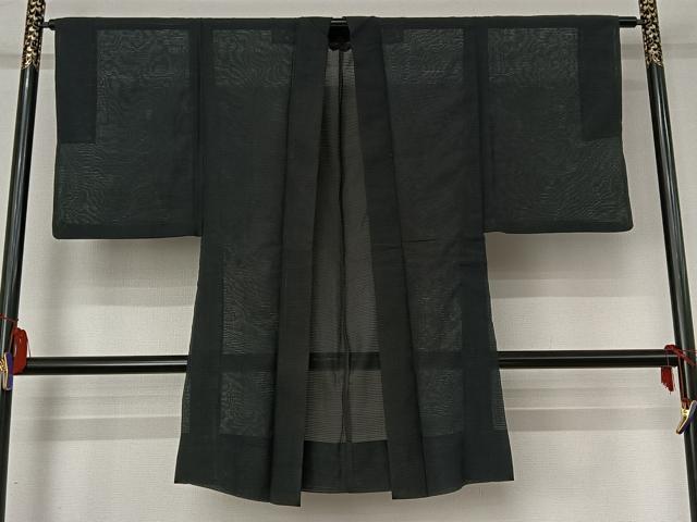 平和屋着物▽男性　羽織　スリーシーズン　春夏秋　塵除け　暗黒色　黒地　正絹　逸品　AABI2188jh