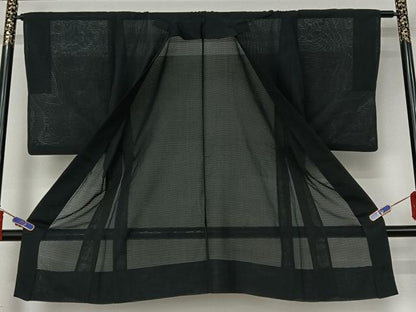 平和屋着物▽男性　羽織　スリーシーズン　春夏秋　塵除け　暗黒色　黒地　正絹　逸品　AABI2188jh
