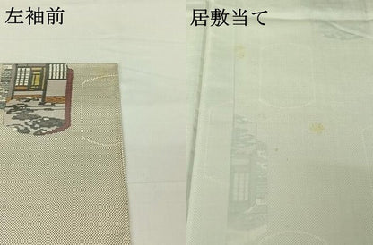 平和屋着物▽本場大島紬　白大島　名匠たかし　単衣　風景文　正絹　逸品　AABI2189jh