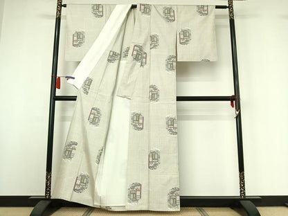 平和屋着物▽本場大島紬　白大島　名匠たかし　単衣　風景文　正絹　逸品　AABI2189jh