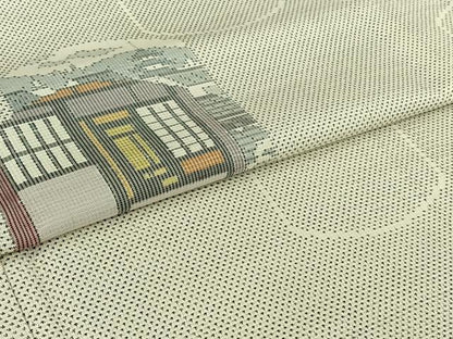 平和屋着物▽本場大島紬　白大島　名匠たかし　単衣　風景文　正絹　逸品　AABI2189jh