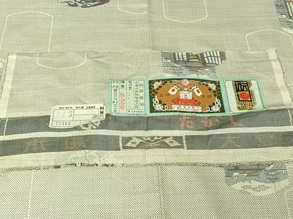 平和屋着物▽本場大島紬　白大島　名匠たかし　単衣　風景文　正絹　逸品　AABI2189jh