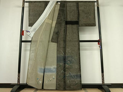 平和屋着物▽訪問着　無双　紗袷　紗×紗　流水花文　暈し染め　金彩　正絹　逸品　AABI2190jh