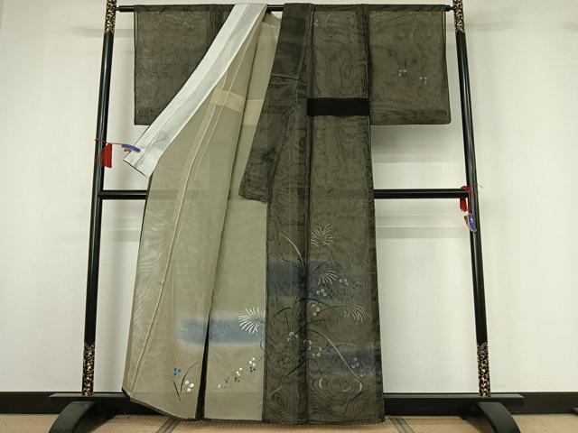 平和屋着物▽訪問着　無双　紗袷　紗×紗　流水花文　暈し染め　金彩　正絹　逸品　AABI2190jh