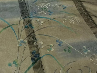 平和屋着物▽訪問着　無双　紗袷　紗×紗　流水花文　暈し染め　金彩　正絹　逸品　AABI2190jh