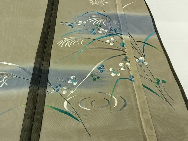 平和屋着物▽訪問着　無双　紗袷　紗×紗　流水花文　暈し染め　金彩　正絹　逸品　AABI2190jh