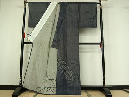 平和屋着物▽訪問着　無双　紗袷　紗×紗　流水芝文　正絹　逸品　AABI2191jh