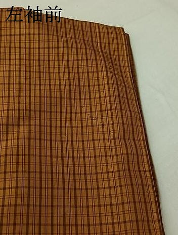 平和屋着物▽本場黄八丈　平織　紬　単衣　格子　正絹　逸品　AABI2192jh