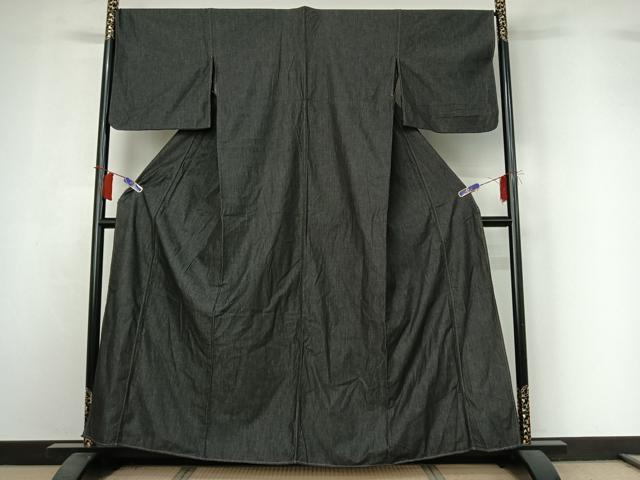 平和屋着物▽小紋　デニム着物　単衣　霞文　綿　逸品　AABI2194jh