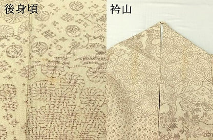 平和屋着物▽本塩沢　単衣　雲取り吉祥花文　正絹　逸品　AABI2196jh