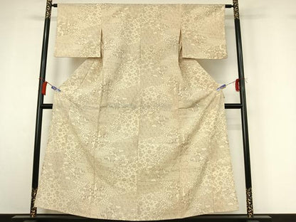 平和屋着物▽本塩沢　単衣　雲取り吉祥花文　正絹　逸品　AABI2196jh