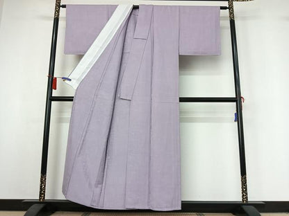 平和屋着物▽上質な色無地　単衣　幾何学地紋　藤色　正絹　逸品　AABI2197jh