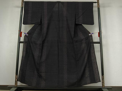 平和屋着物▽上質な紬　単衣　花菱文　正絹　逸品　AABI2199jh