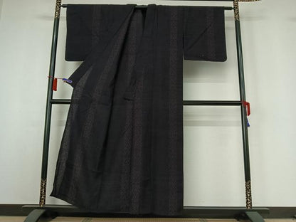 平和屋着物▽上質な紬　単衣　花菱文　正絹　逸品　AABI2199jh