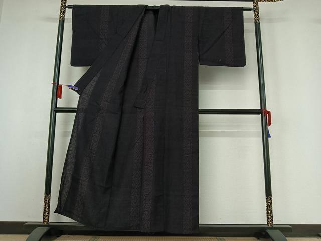 平和屋着物▽上質な紬　単衣　花菱文　正絹　逸品　AABI2199jh