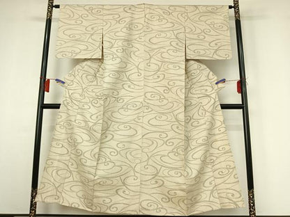 平和屋着物▽上質な紬　単衣　流水文　正絹　逸品　AABI2200jh