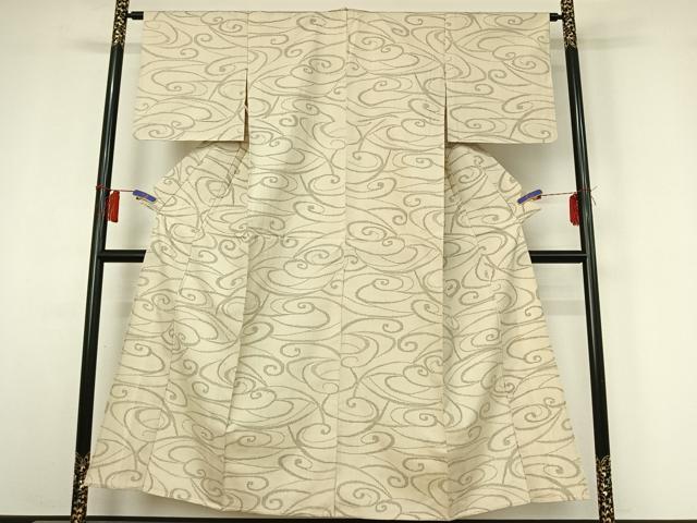 平和屋着物▽上質な紬　単衣　流水文　正絹　逸品　AABI2200jh