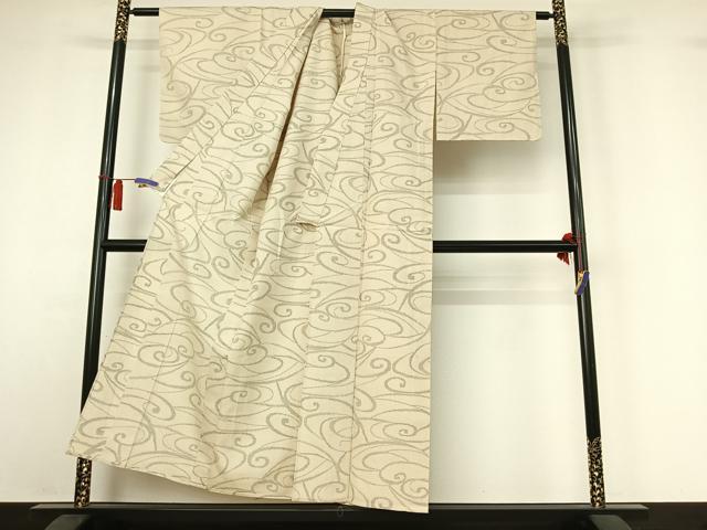平和屋着物▽上質な紬　単衣　流水文　正絹　逸品　AABI2200jh