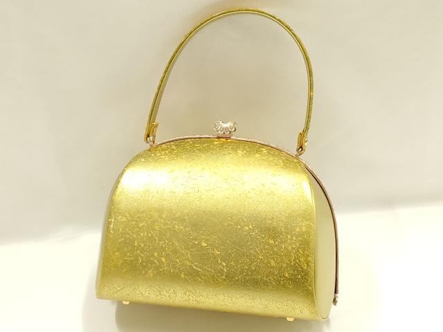 平和屋着物▼和装小物　和装バッグ　金鷲本舗 東京謹製 キンワシ印　ハンドバッグ　幾何学花文　金彩　逸品　AABI2223ay