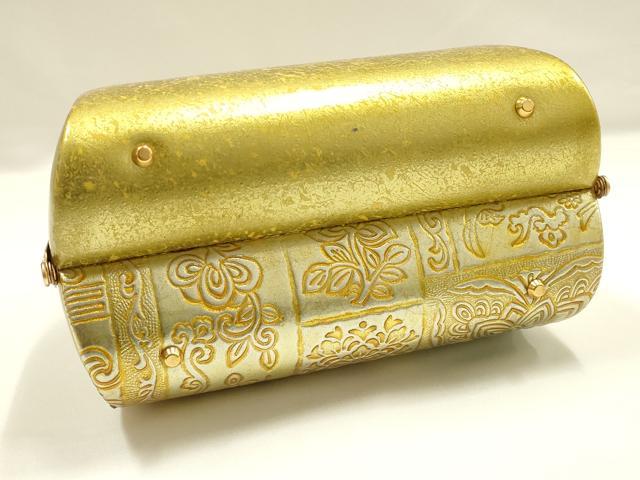 平和屋着物▼和装小物　和装バッグ　金鷲本舗 東京謹製 キンワシ印　ハンドバッグ　幾何学花文　金彩　逸品　AABI2223ay