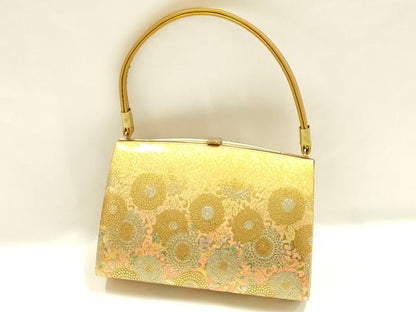 平和屋着物▼和装小物 和装バッグ ハンドバッグ 花柄 金彩 ラインストーン 逸品 AABI2226ay