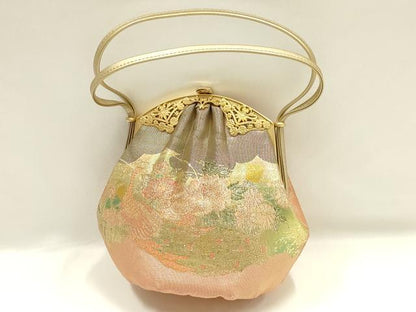 平和屋着物▼和装小物 和装バッグ ハンドバッグ 佐賀錦 孔雀花文 金糸 ラインストーン 逸品 AABI2228ay