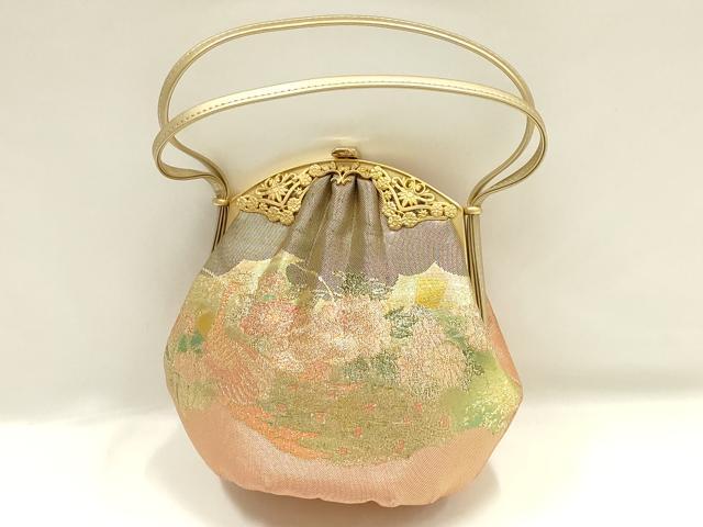 平和屋着物▼和装小物 和装バッグ ハンドバッグ 佐賀錦 孔雀花文 金糸 ラインストーン 逸品 AABI2228ay