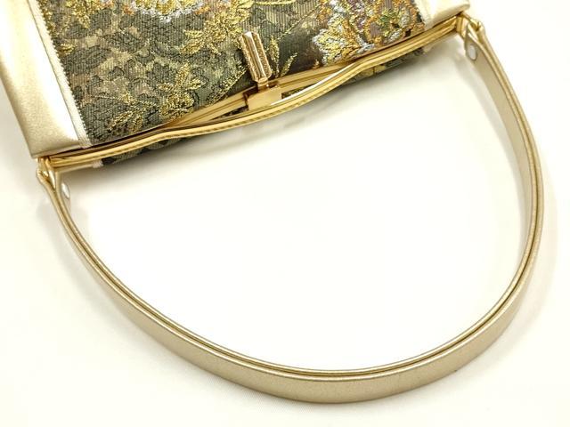 平和屋着物▼和装小物 和装バッグ ハンドバッグ 花柄 金銀糸 帯地使用 逸品 AABI2233ay
