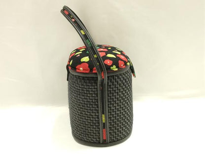 平和屋着物▼和装小物 和装バッグ ハンドバッグ 網代 花柄 椿 マグネット式 逸品 AABI2235ay