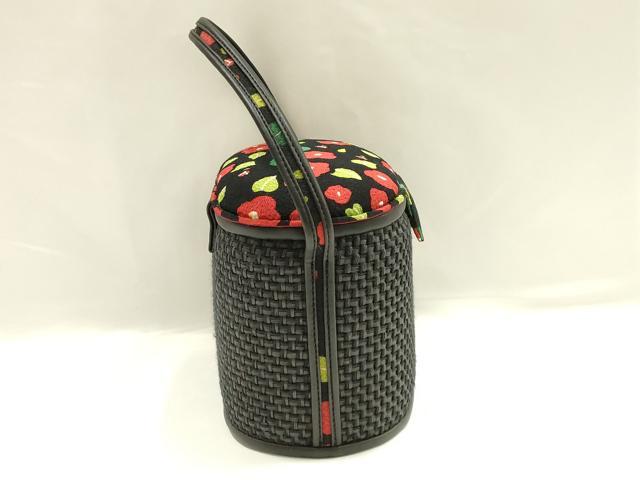 平和屋着物▼和装小物 和装バッグ ハンドバッグ 網代 花柄 椿 マグネット式 逸品 AABI2235ay