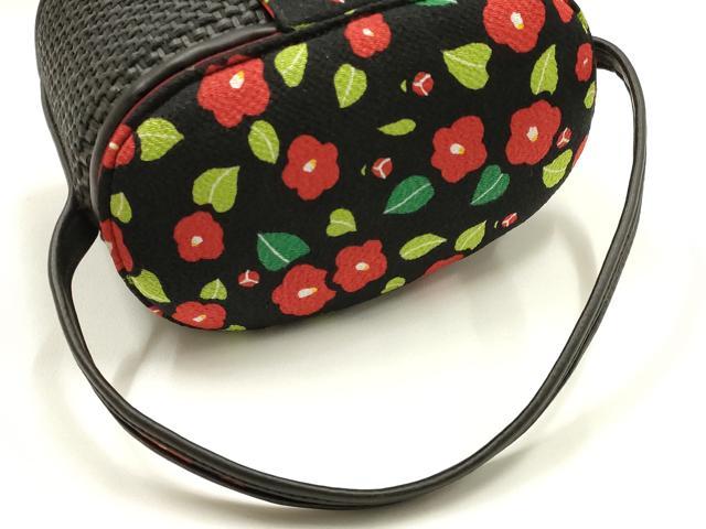 平和屋着物▼和装小物 和装バッグ ハンドバッグ 網代 花柄 椿 マグネット式 逸品 AABI2235ay