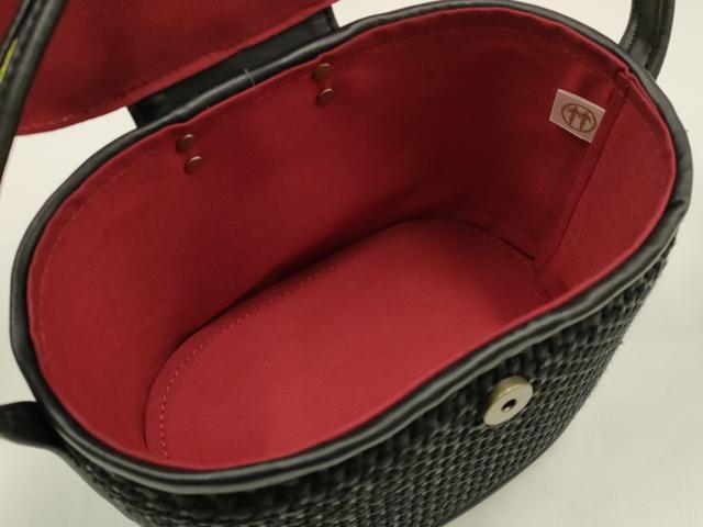 平和屋着物▼和装小物 和装バッグ ハンドバッグ 網代 花柄 椿 マグネット式 逸品 AABI2235ay