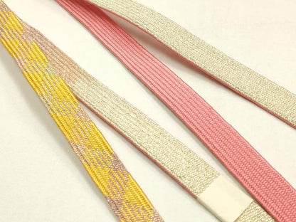 平和屋本店●和装小物　帯締め・帯揚げセット　高麗組　刺繍　舞花文　金糸　金銀彩　暈し染め　逸品　未使用　AABI2246ay