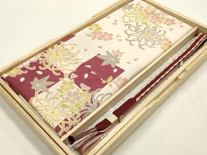 平和屋本店●和装小物　帯締め・帯揚げセット　高麗組　市松花文　乱菊　桜　楓　金糸　暈し染め　正絹　逸品　未使用　AABI2254ay