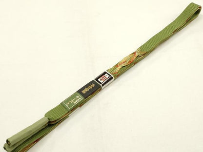 平和屋本店●和装小物　帯締め・帯揚げセット　高麗組　刺繍　孔雀羽文　三分金糸　金銀彩　逸品　未使用　AABI2256ay