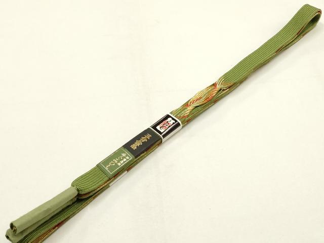 平和屋本店●和装小物　帯締め・帯揚げセット　高麗組　刺繍　孔雀羽文　三分金糸　金銀彩　逸品　未使用　AABI2256ay