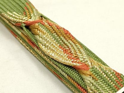 平和屋本店●和装小物　帯締め・帯揚げセット　高麗組　刺繍　孔雀羽文　三分金糸　金銀彩　逸品　未使用　AABI2256ay