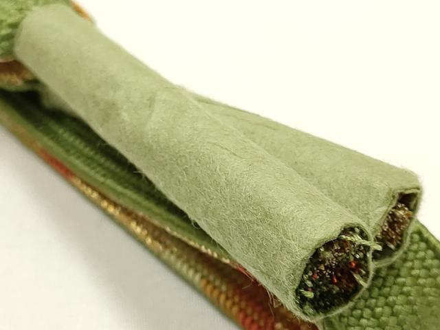 平和屋本店●和装小物　帯締め・帯揚げセット　高麗組　刺繍　孔雀羽文　三分金糸　金銀彩　逸品　未使用　AABI2256ay