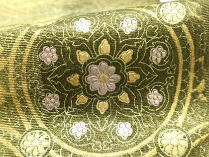 平和屋本店●和装小物　帯締め・帯揚げセット　高麗組　刺繍　孔雀羽文　三分金糸　金銀彩　逸品　未使用　AABI2256ay