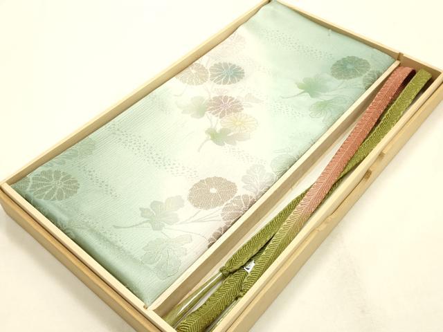 平和屋本店●和装小物　帯締め・帯揚げセット　変わり笹浪組　草花文　地紋起こし　金糸　暈し染め　逸品　未使用品あり　AABI2268ay