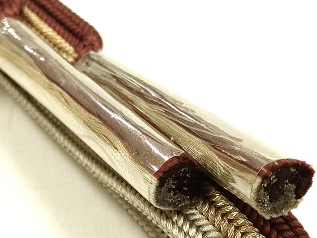 平和屋本店●和装小物　帯締め・帯揚げセット　平組　横段文　金糸　逸品　未使用　AABI2270ay