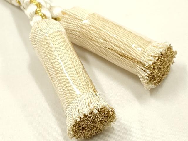 平和屋本店●和装小物　帯締め・帯揚げセット　礼装用　丸組　舞花文　金糸　撚り房　逸品　未使用　AABI2274ay