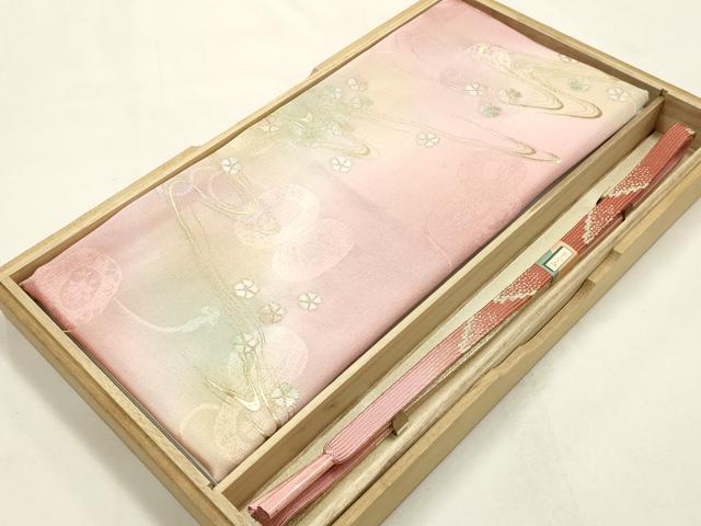 平和屋本店●和装小物　帯締め・帯揚げセット　高麗組　流水花文　金糸　金彩　暈し染め　逸品　未使用　AABI2278ay